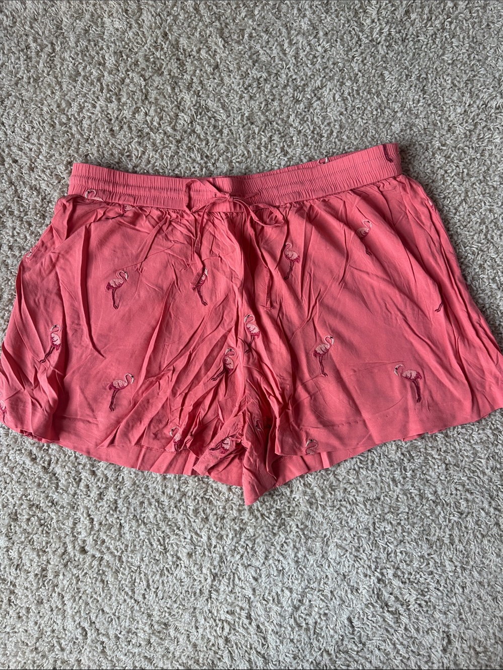 LOFT Coral Pink Flamingo-Print High Waist Shorts Size M
